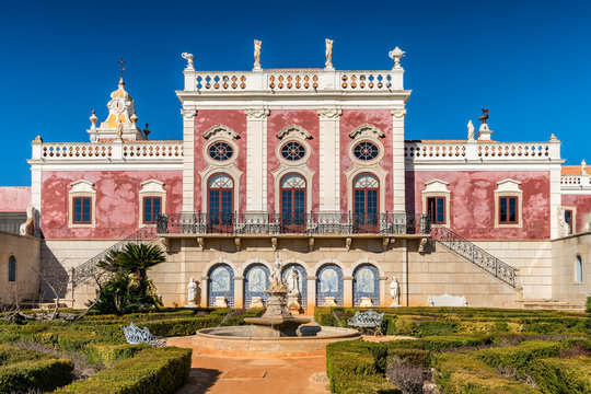 Exterior view of historic palace of Estoi near Faro, Portugal, now a luxury hotel.