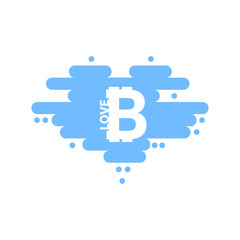 Bitcoin in cloud in the shape of a heart with shadow and blue sky background