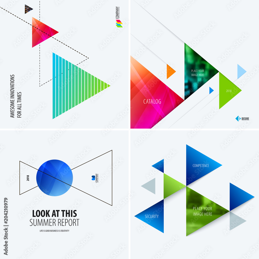 Wall mural set of modern design abstract templates. creative business background with colourful triangles for p