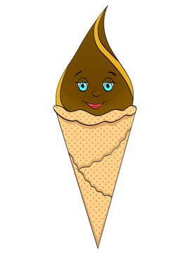 recommend clip art: Ice cream cone with face, smile onIsolated object on white background. An imitation comic book. vector