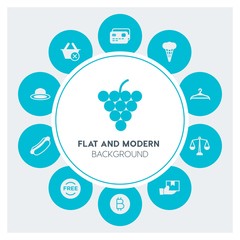 food, clothes, shopping Infographic Circle fill Icons Set. Contains such Icons as  business,  website,  elements,  background,  pattern,  banner,  slider,  mail and more. Fully Editable. Pixel Perfect