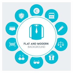 food, clothes, shopping Infographic Circle fill Icons Set. Contains such Icons as  business,  website,  elements,  background,  pattern,  banner,  slider, retro and more. Fully Editable. Pixel Perfect