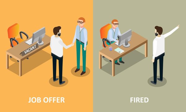 Job offer and fired vector concept design elements