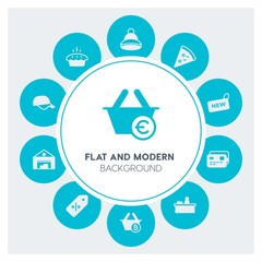 food, clothes, shopping Infographic Circle fill Icons Set. Contains such Icons as  business,  website,  elements,  background,  pattern,  banner,  slider,  sign and more. Fully Editable. Pixel Perfect