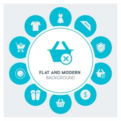 food, clothes, shopping Infographic Circle fill Icons Set. Contains such Icons as  business,  website,  elements,  background,  pattern,  banner,  slider,  bank and more. Fully Editable. Pixel Perfect