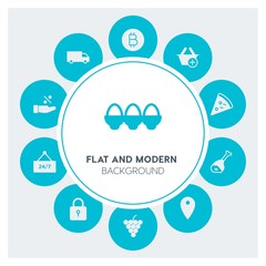 food, clothes, shopping Infographic Circle fill Icons Set. Contains such Icons as  business,  website,  elements,  background,  pattern,  banner,  slider,  sale and more. Fully Editable. Pixel Perfect