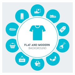 food, clothes, shopping Infographic Circle fill Icons Set. Contains such Icons as  business,  website,  elements,  background,  pattern,  banner,  slider,  shop and more. Fully Editable. Pixel Perfect