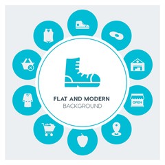 food, clothes, shopping Infographic Circle fill Icons Set. Contains such Icons as  business,  website,  elements,  background,  pattern,  banner,  slider, vest and more. Fully Editable. Pixel Perfect