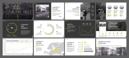 Yellow presentation templates elements on a white background. Vector infographics. Use in Presentation, flyer and leaflet, corporate report, marketing, advertising, annual report, banner. - obrazy, fototapety, plakaty