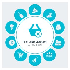 food, clothes, shopping Infographic Circle fill Icons Set. Contains such Icons as  business,  website,  elements,  background,  pattern,  banner,  slider, skirt and more. Fully Editable. Pixel Perfect