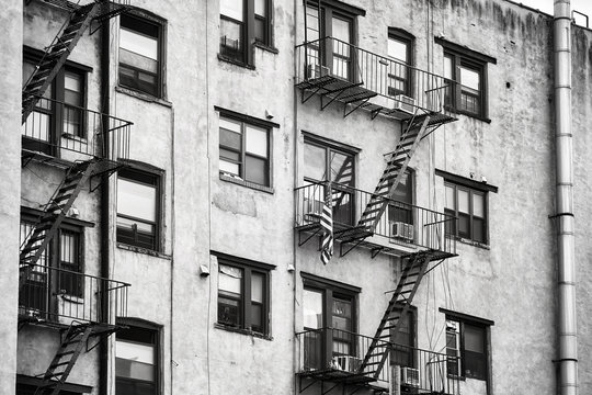Old building with fire escapes in New York City.