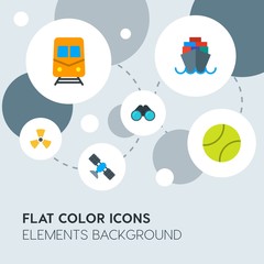 transports, science, sports flat vector icons and elements background with circle bubbles networks.Multipurpose use on websites, presentations, brochures and more