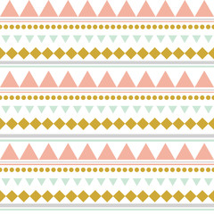 Striped ethnic seamless pattern with dots, triangles, stripes, squares. Tribal linear geometrical background. Vector illustration.