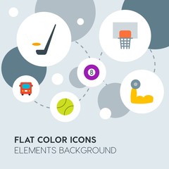 transports, science, sports flat vector icons and elements background with circle bubbles networks.Multipurpose use on websites, presentations, brochures and more