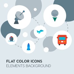 transports, science, sports flat vector icons and elements background with circle bubbles networks.Multipurpose use on websites, presentations, brochures and more