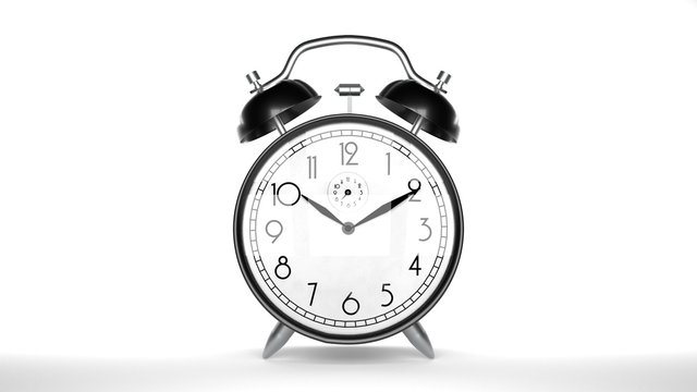 Alarm clock, white background, closeup, isolated