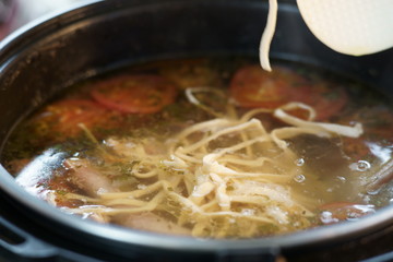 Soup with home-made noodles on chicken, noodles, fat, freshness, homemade cooking 33