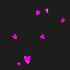 Heart confetti background with pink glitter. Valentines day. Vector frame. Hand drawn texture. Love theme for gift coupons, vouchers, ads, events. Wedding and bridal template with heart confetti.