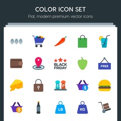 Modern Simple Set of food, drinks, shopping Vector flat Icons. Contains such Icons as  white,  business, cart,  supermarket,  burger,  easter and more on dark background. Fully Editable. Pixel Perfect
