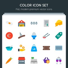 Modern Simple Set of food, drinks, shopping Vector flat Icons. Contains such Icons as shop,  success,  house, warehouse,  lunch,  meal, food and more on dark background. Fully Editable. Pixel Perfect