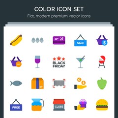 Modern Simple Set of food, drinks, shopping Vector flat Icons. Contains such Icons as  pepper, water,  bottle,  earn,  service, shop, banner and more on dark background. Fully Editable. Pixel Perfect