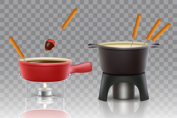 Cheese chocolate fondue vector realistic icon set