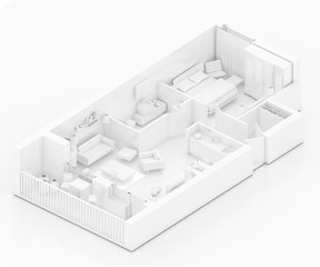 Mock up of furnished home apartment, paper model