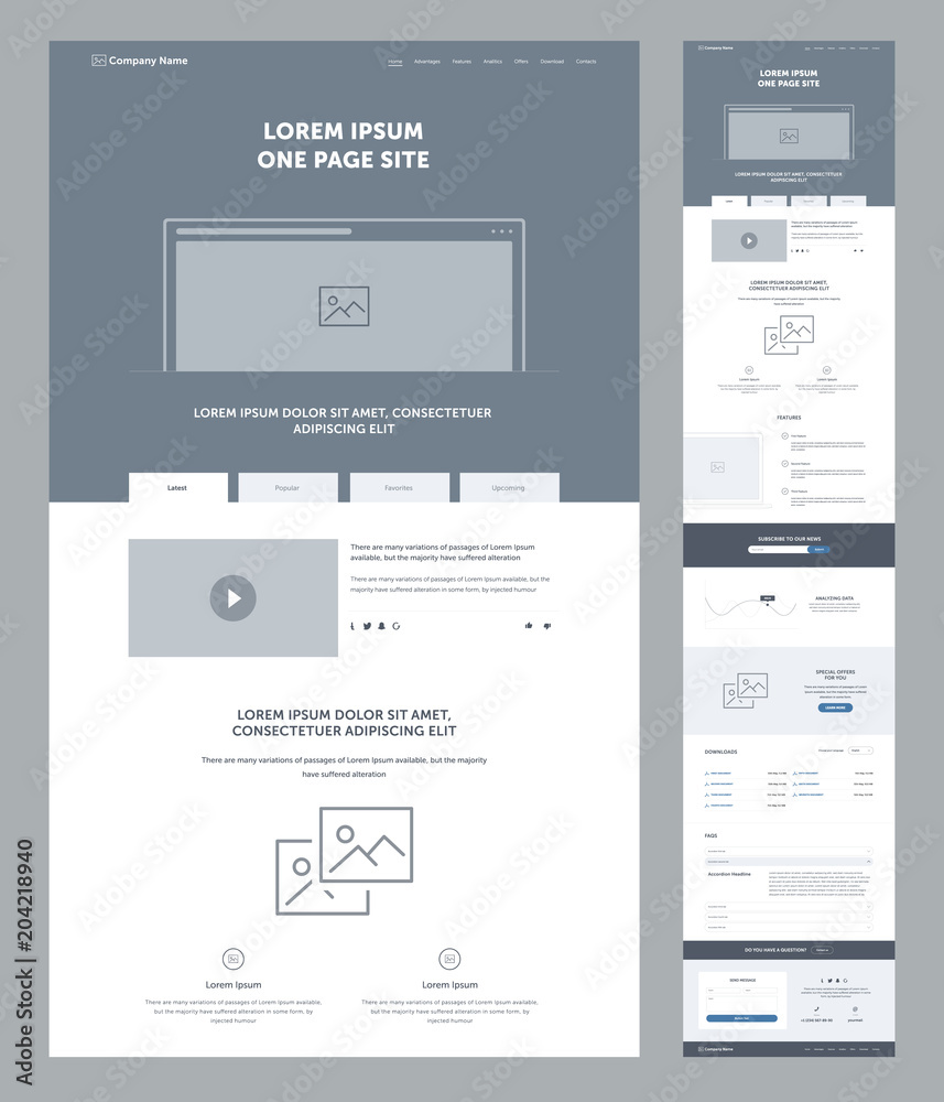 Poster one page website design template for business. landing page wireframe. flat modern responsive design
