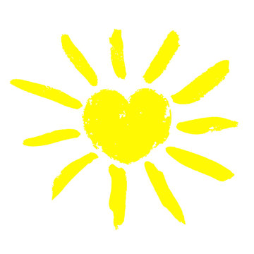 Watercolor sun icon. Children's drawing. Vector design element