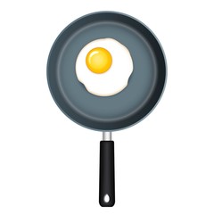 Frying pan with egg isolated on white background. Beakfast vector illustration.