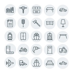 Modern Simple Set of transports, industry, furniture Vector outline Icons. Contains such Icons as  architecture, entrance,  distribution and more on white background. Fully Editable. Pixel Perfect