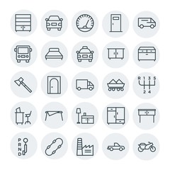 Modern Simple Set of transports, industry, furniture Vector outline Icons. Contains such Icons as  car, factory,  architecture,  speedometer and more on white background. Fully Editable. Pixel Perfect