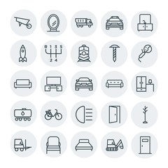 Modern Simple Set of transports, industry, furniture Vector outline Icons. Contains such Icons as  shovel,  tv,  shipping,  worker,  seat and more on white background. Fully Editable. Pixel Perfect
