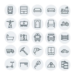 Modern Simple Set of transports, industry, furniture Vector outline Icons. Contains such Icons as  gas,  building,  tool,  interior,  room and more on white background. Fully Editable. Pixel Perfect