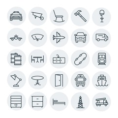 Modern Simple Set of transports, industry, furniture Vector outline Icons. Contains such Icons as car,  construction,  cabinet,  police, bed and more on white background. Fully Editable. Pixel Perfect