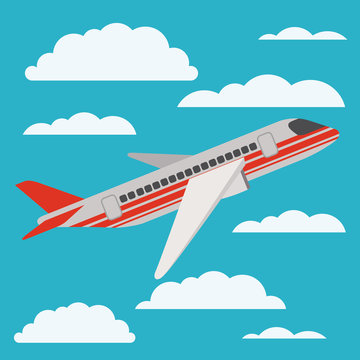 airplane flying with cloudscape vector illustration design