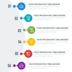 Flat education, travel, kids and toys infographic timeline template with 7 options for presentations, advertising, annual reports