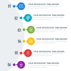 Flat education, travel, kids and toys infographic timeline template with 7 options for presentations, advertising, annual reports