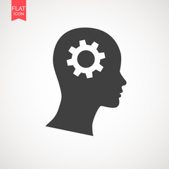 Man head mind thinking icon. Human with gear icon simple creative work vector illustration. think concept design, Knowledge icon, Intellect. Brainstorm.