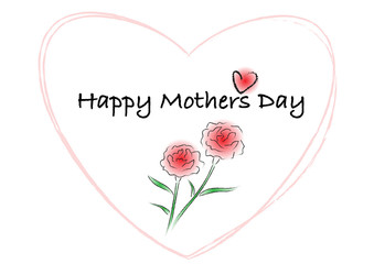 母の日のイラスト: カーネーションの花とハート