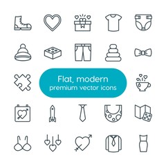 Modern Simple Set of clothes, valentine, kids and toys Vector outline Icons. Contains such Icons as template,  bikini,  underwear,  gambling and more on white background. Fully Editable. Pixel Perfect