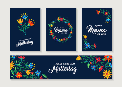Happy Mother day german flower greeting card set