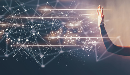 Links with a hand in a dark light background