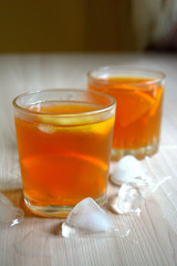 Iced tea with lemon and orange. Refreshment