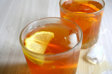 Iced tea with lemon and orange. Refreshment