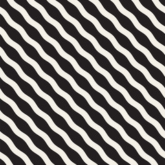 Vector seamless black and white wavy lines pattern. Abstract geometric background design.