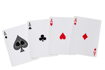 four aces cards open on white background and clipping path