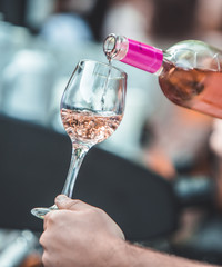 Rose Wine bottle and wine glass