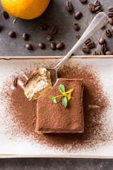 Italian Dessert Tiramisu with Mascarpone Cheese and Espresso Coffee