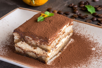 Italian Dessert Tiramisu with Mascarpone Cheese and Espresso Coffee